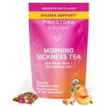 Pink Stork Organic Morning Sickness Pregnancy Tea - Hot or Iced Tea - Prenatal Heartburn, Indigestion, and Constipation Support - 1st Trimester Pregnancy Must Haves - Ginger Peach, 15 Sachets