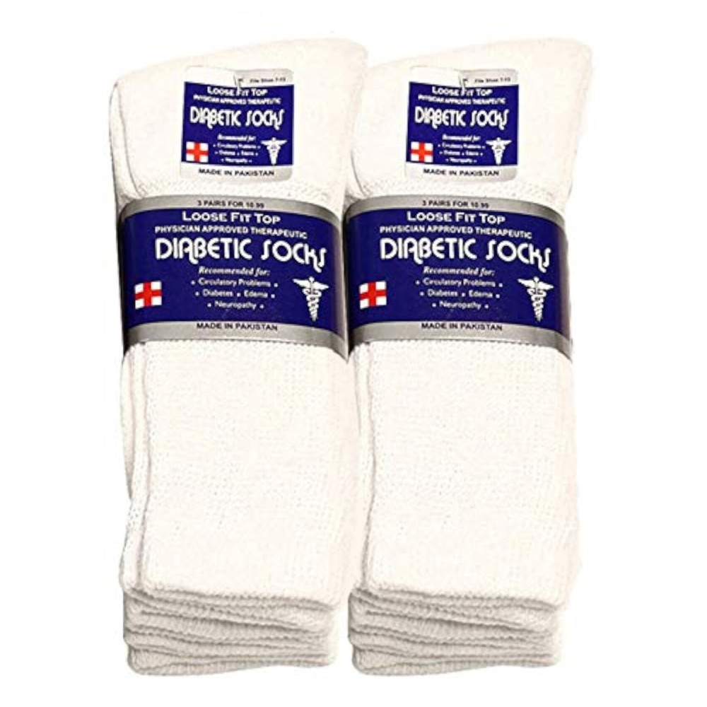 Falari Physicians Approved Diabetic Socks For Men Women Non-Binding Loose Top Wide Crew Length (6-Pack, White, 9-11)