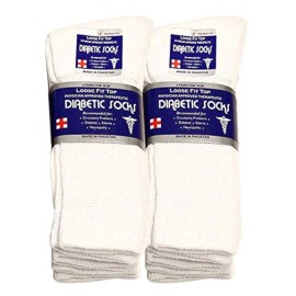 Falari Physicians Approved Diabetic Socks For Men Women Non-Binding Loose Top Wide Crew Length (6-Pack, White, 9-11)