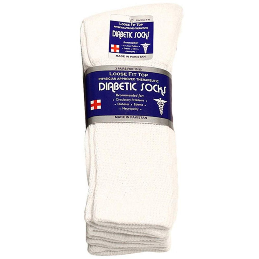 Falari Physicians Approved Diabetic Socks For Men Women Non-Binding Loose Top Wide Crew Length (3-Pack, White, 9-11)
