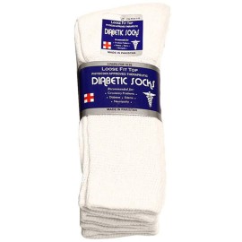 Falari Physicians Approved Diabetic Socks For Men Women Non-Binding Loose Top Wide Crew Length (3-Pack, White, 9-11)