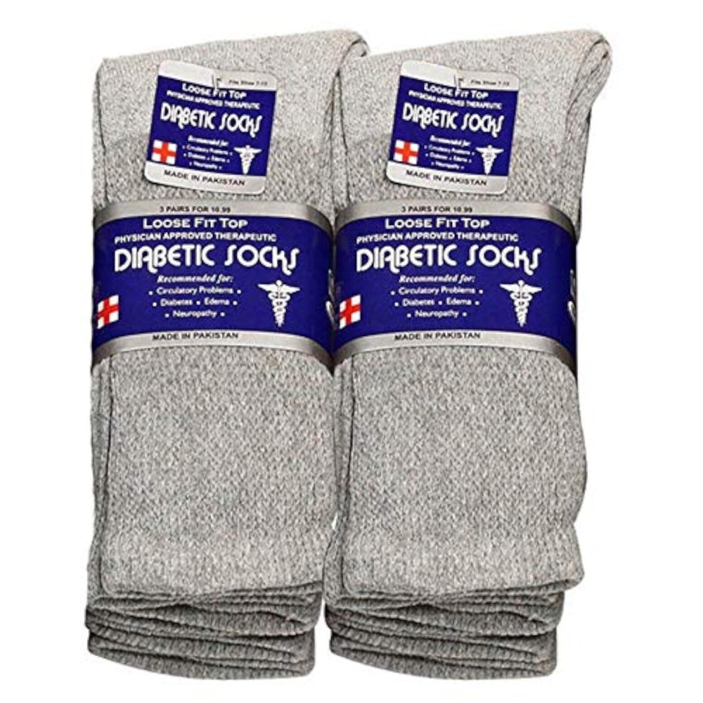 Falari Physicians Approved Diabetic Socks For Men Women Non-Binding Loose Top Wide Crew Length (6-Pack, Gray, 9-11)
