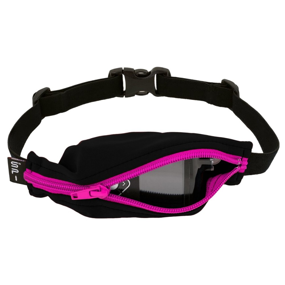 SPIbelt Kids Pocket Belt, Expandable Pocket, Adjustable Waist, No Bounce, No Logo Band, Black with Hot Pink Zipper