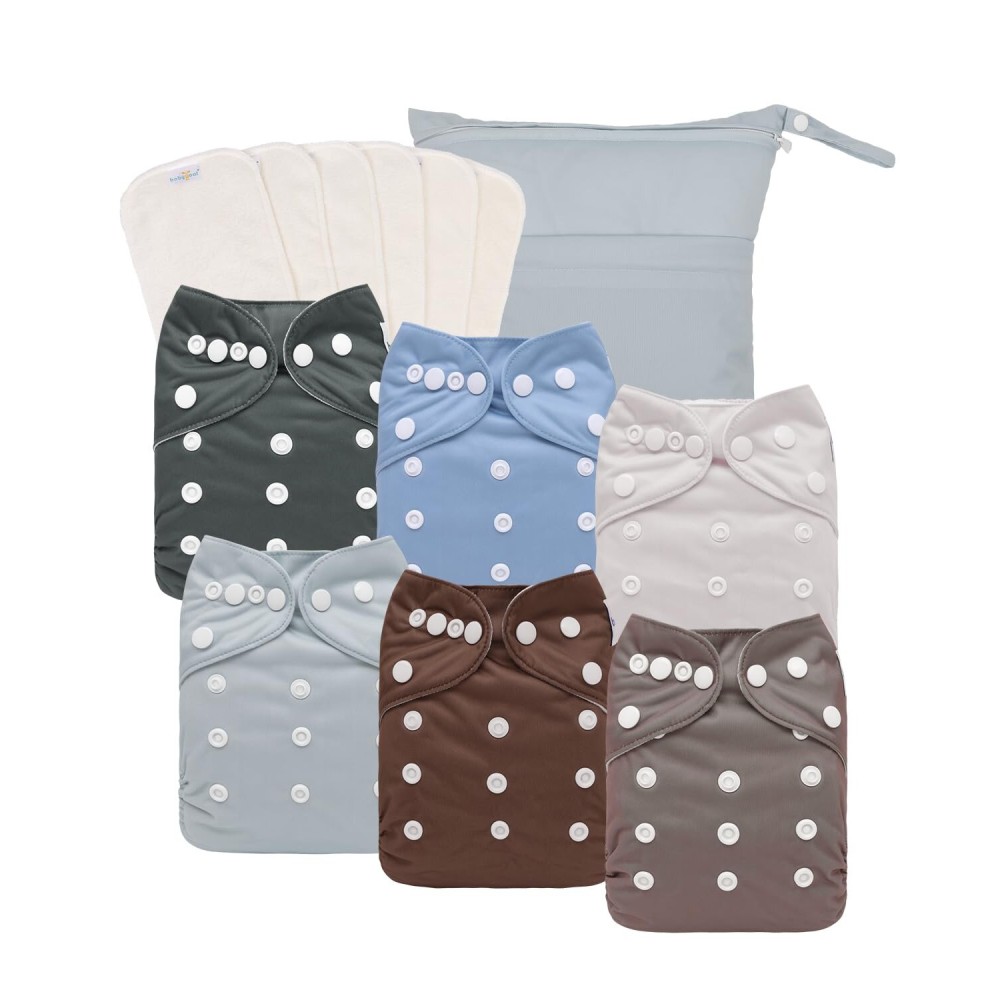 babygoal Cloth Diapers Pack of 13, Baby Reusable Washable Pocket Nappy, 6pcs Diapers+6pcs Rayon from Bamboo Inserts+Wet Bag 6FN13-MB-B