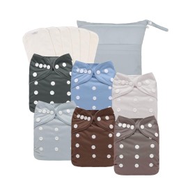 babygoal Cloth Diapers Pack of 13, Baby Reusable Washable Pocket Nappy, 6pcs Diapers+6pcs Rayon from Bamboo Inserts+Wet Bag 6FN13-MB-B