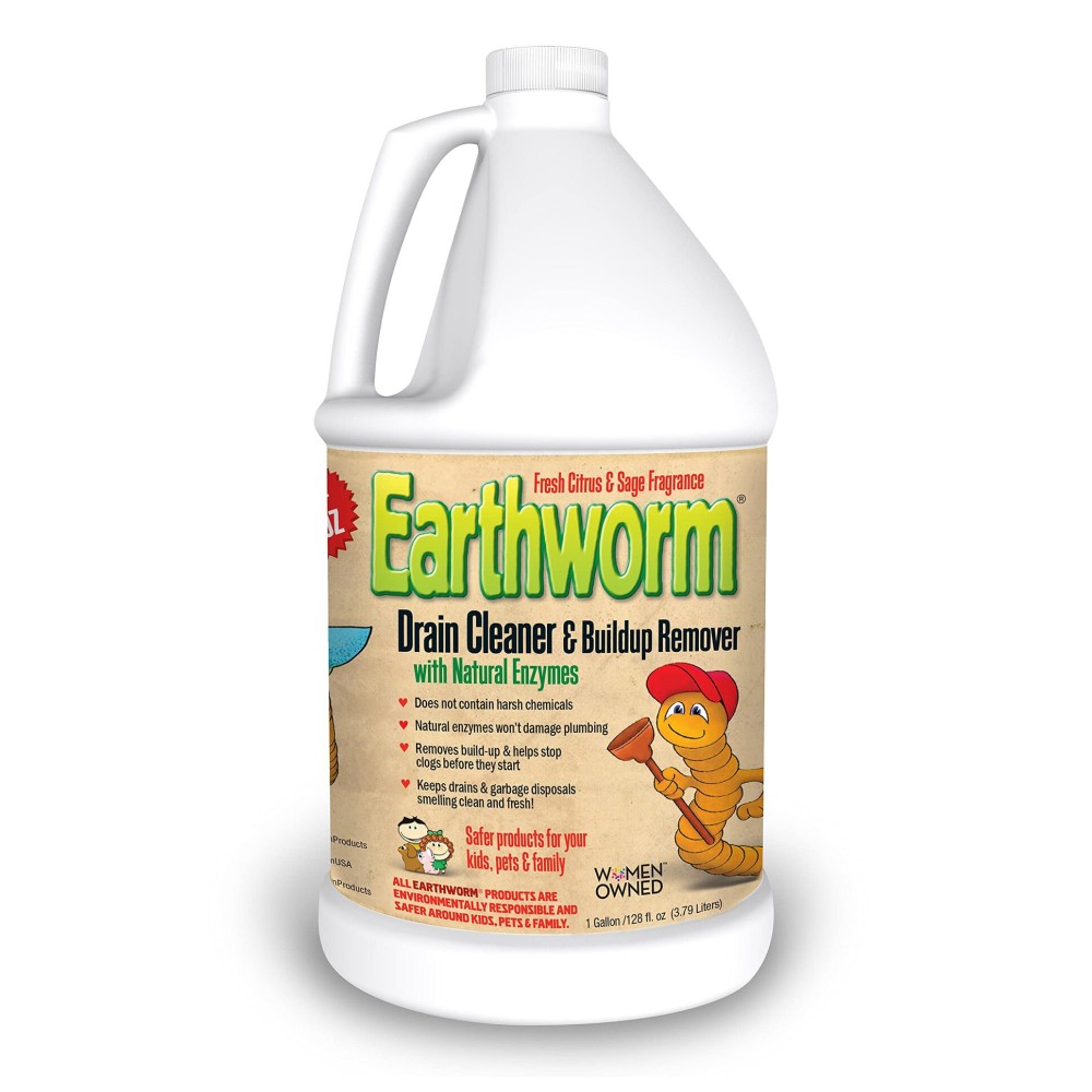Earthworm Drain Cleaner - Drain Deodorizer - Natural and Safer for Families - One (1) 1 Gallon bottle