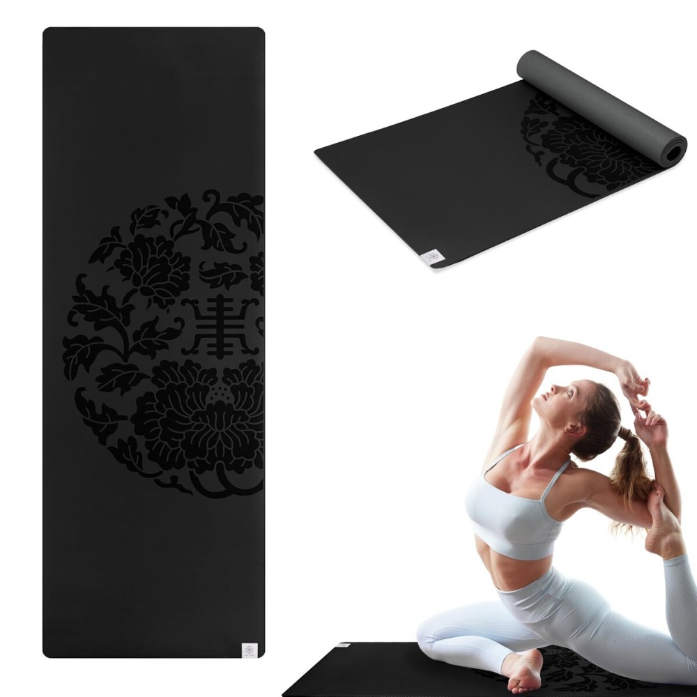 Gaiam Dry-Grip Yoga Mat - 5mm Thick Non-Slip Exercise & Fitness Mat for Standard or Hot Yoga, Pilates and Floor Workouts - Cushioned Support, Non-Slip Coat - 68 x 24 Inches - Black