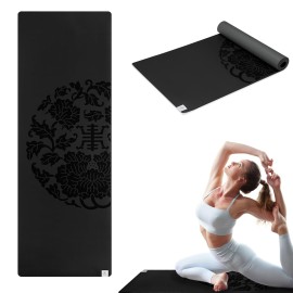 Gaiam Dry-Grip Yoga Mat - 5mm Thick Non-Slip Exercise & Fitness Mat for Standard or Hot Yoga, Pilates and Floor Workouts - Cushioned Support, Non-Slip Coat - 68 x 24 Inches - Black