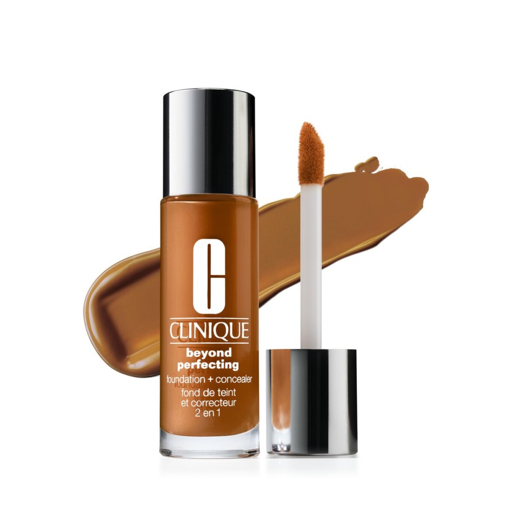 Clinique Beyond Perfecting Lightweight Liquid Foundation + Concealer For Dry Combination to Oily Skin Types | Full Coverage + Natural Matte Finish, Amber, 1 Fl Oz