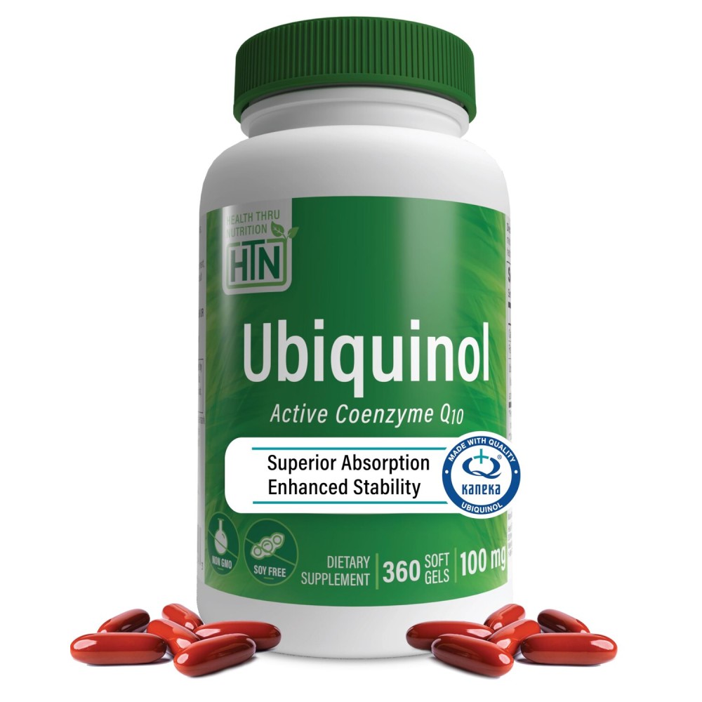 Health Thru Nutrition Ubiquinol 100mg 360 Softgels as Kaneka QH Reduced CoQ-10 | Stabilized - 3rd Party Tested | Enhanced Bioavailability | Cardiovascular & Mitochondria Function Support | Non-GMO