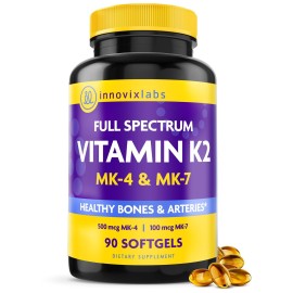 InnovixLabs Full Spectrum Vitamin K2-90 Softgels with 600 mcg of Trans Form MK7 and MK4 - Supports General Health and Bone Strength - Soy and Gluten Free K2 Vitamin Supplement