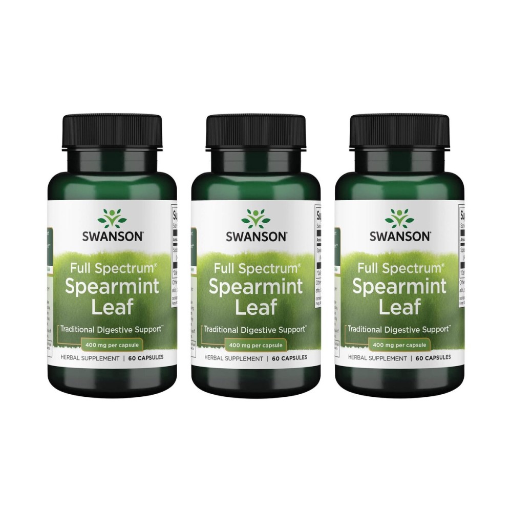 Swanson Spearmint Leaf (Mentha Spicata)-Full Spectrum Herbal Supplement Supporting Digestive Health & Mild Stomach Issues - (60 Capsules, 400mg Each) 3 Pack
