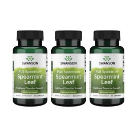 Swanson Spearmint Leaf (Mentha Spicata)-Full Spectrum Herbal Supplement Supporting Digestive Health & Mild Stomach Issues - (60 Capsules, 400mg Each) 3 Pack
