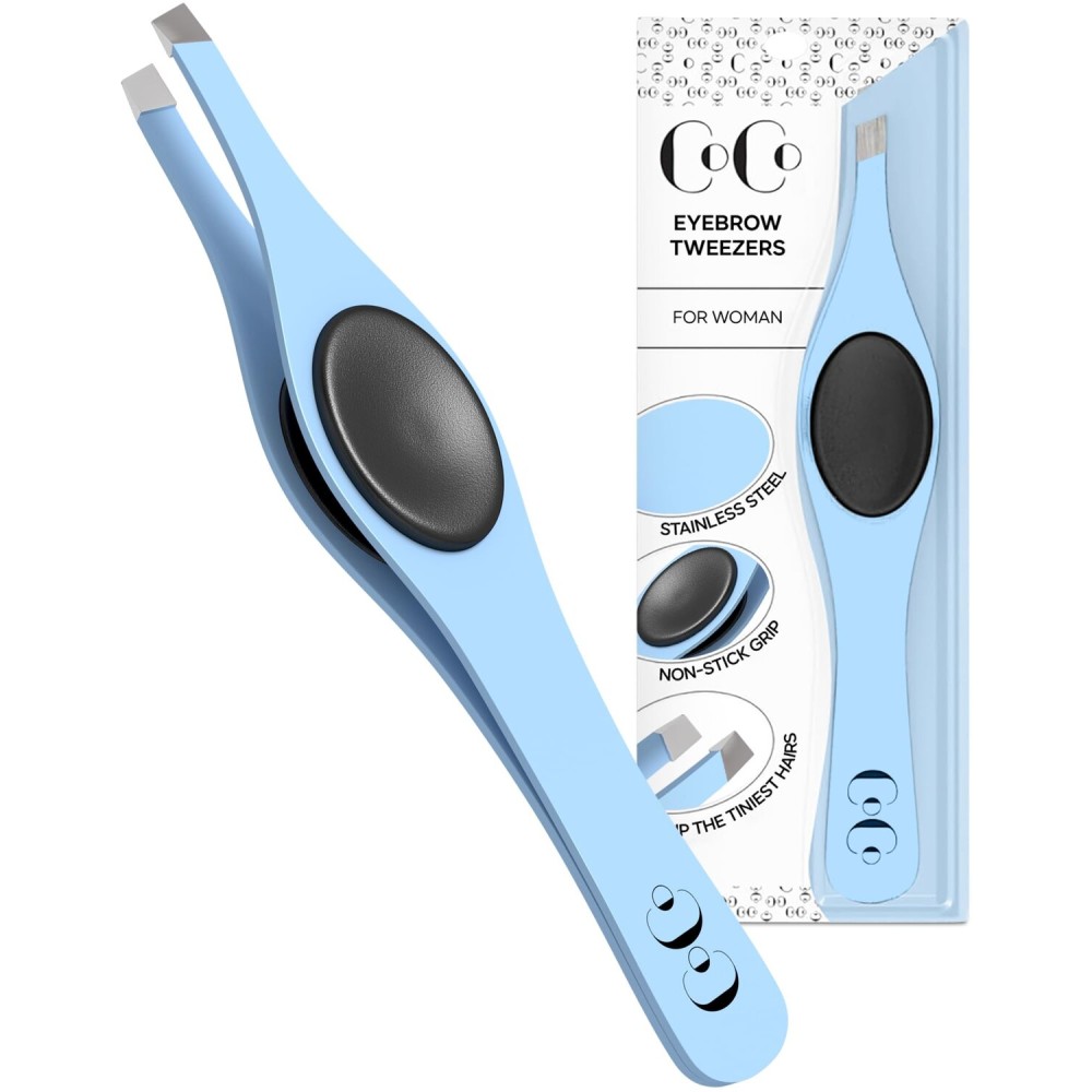 Professional Tweezers for Facial Hair Removal for Women, Sharp Tweezers for Men, Slant Point Tip Plucks and Shapes with Precision, Use for Eyebrows, Splinter, First-aid and Ingrown Hair Removal, Blue