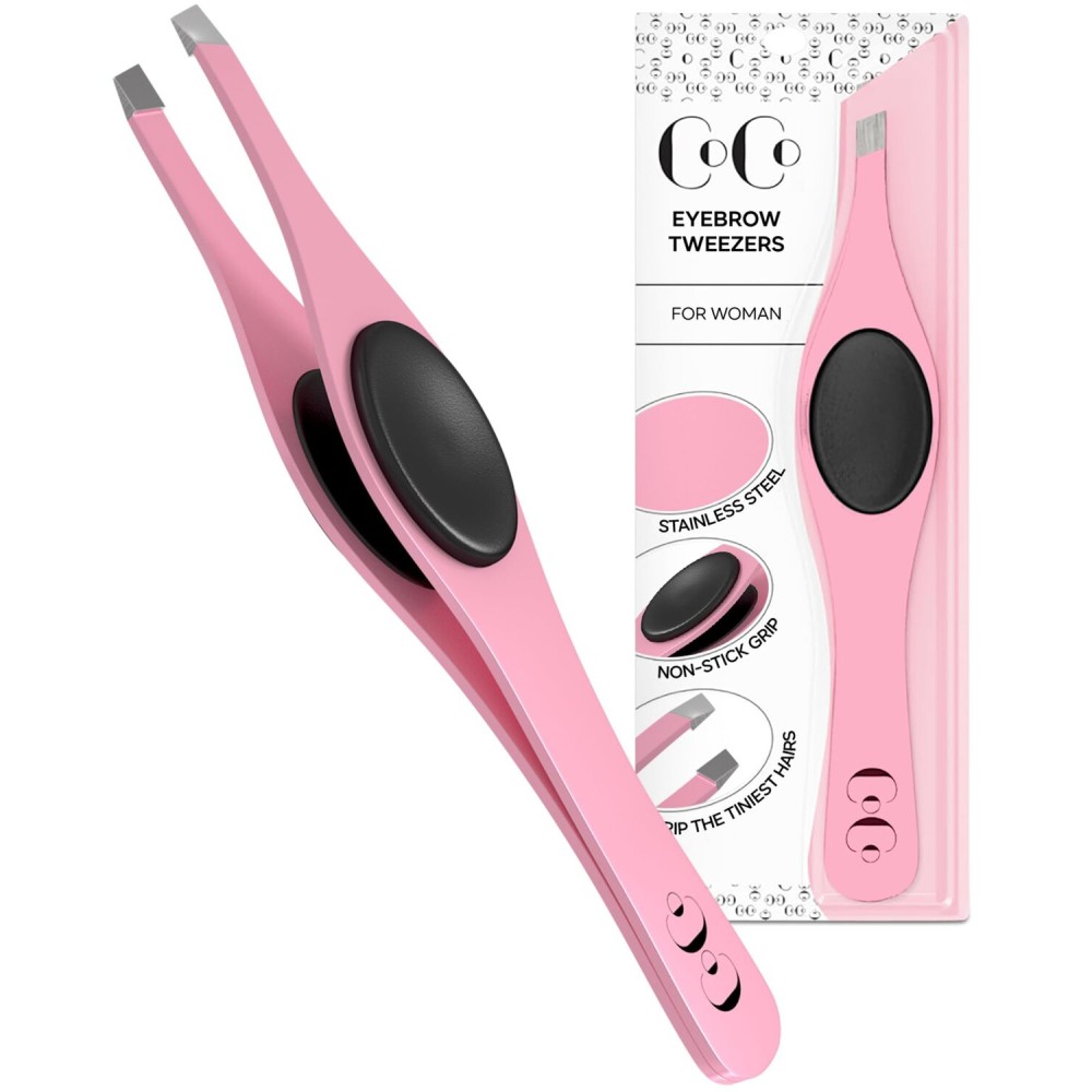Tweezers for Facial Hair Women - Slant Tip Eyebrow Tweezers, Stainless Steel with Sharp Precision Tip for Shaping Eyebrows, and Ingrown & Fine Hair Removal - Non-Slip Grip
