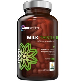 OmniBiotics Organic Milk Thistle Supplement 1500mg - 4X Concentrated Extract with Silymarin - High Potency Liver Detox & Support - 120 Vegan Capsules