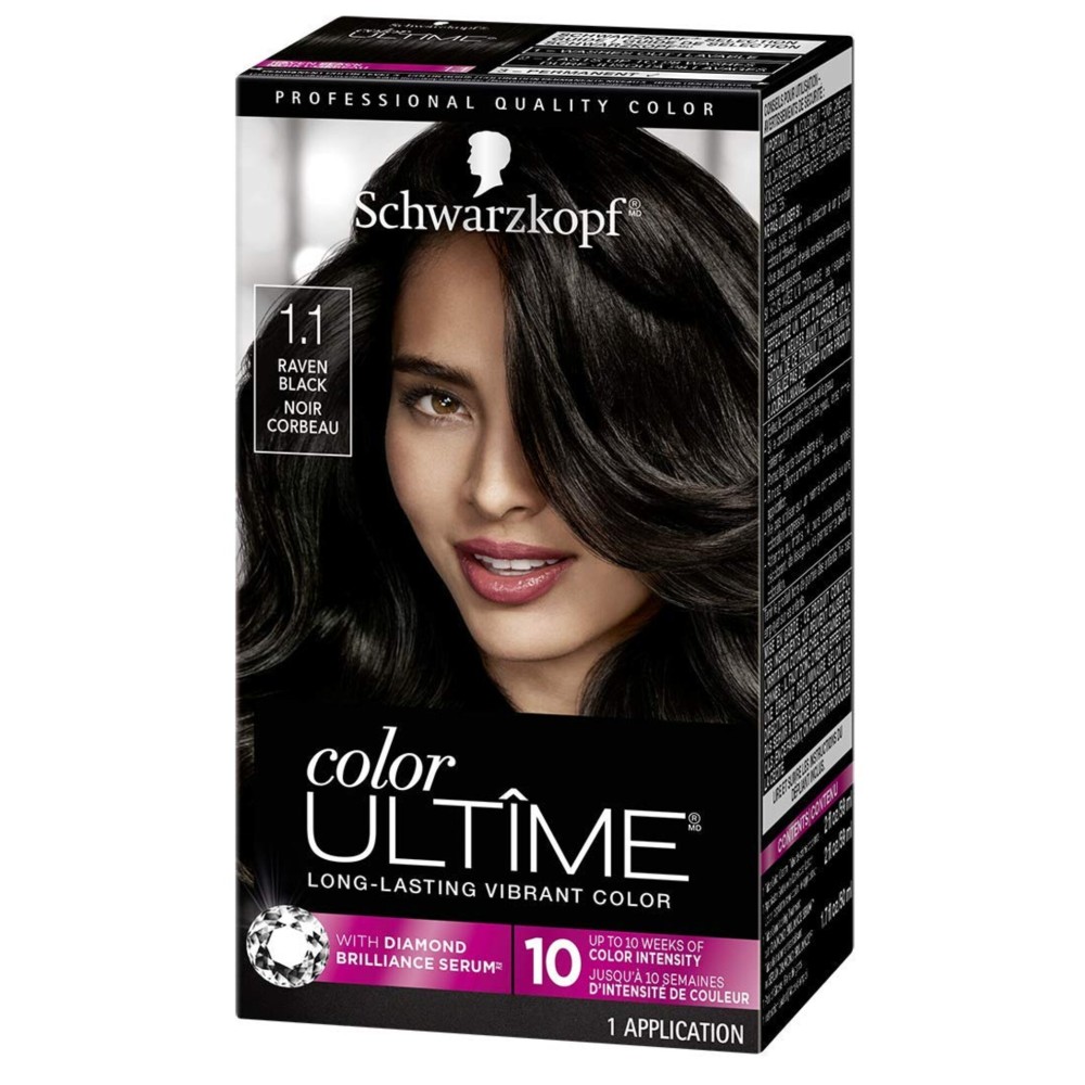Schwarzkopf Color Ultime 1.1 Raven Black Hair Dye, Permanent Intense Black with Diamond Brilliance, Fade-Resistant, Covers Grays, All Hair Textures