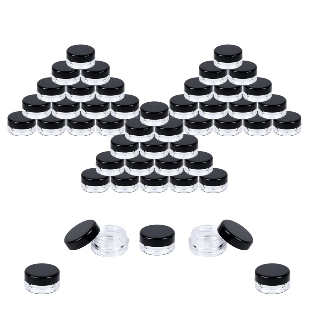 Houseables Sample Containers, Lip Balm Containers, Sample Jars, Mini Jars with Lids, Small, Empty for Makeup, Powder, Gloss, Cosmetic, Tiny, Chapstick, Dab, Wax, Scrub, Little, Plastic, 3 Gram, 50 PK