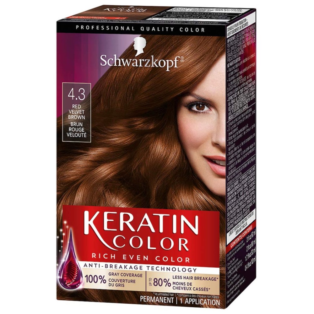 Schwarzkopf Keratin Color Permanent Hair Color Cream, 4.3 Red Velvet Brown