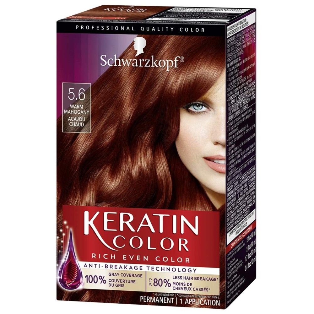 Schwarzkopf Keratin Color Permanent Hair Color Cream, 5.6 Warm Mahogany(Packaging May Vary)