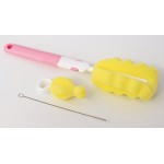 MoomooBaby Triple Baby Bottle Cleaner Brush Set - Includes Baby Bottle Brush Cleaner, Nipple Brush & Straw Cleaning Brush - Eco-Conscious Plastic Handle with Non-Slip Grip, Replaceable Sponges - Pink