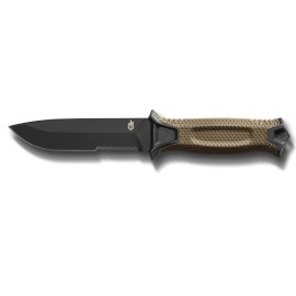 Gerber Gear StrongArm - Fixed-Blade Camping & Hunting Knife with Striking Pommel & Sheath - Premium Survival Gear - Made in USA - Coyote Brown, Serrated Edge