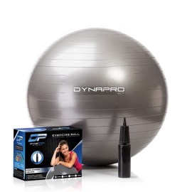 DYNAPRO Exercise Ball Extra Thick Eco-Friendly & Anti-Burst Material Supports Over 2200lbs, Stability Ball for Home, Yoga, Gym, Birthing, Physio, Swiss, Physical Therapy or Pregnancy (Silver, 65cm)