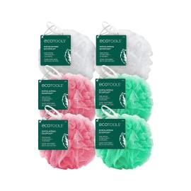 EcoTools Exfoliating EcoPouf, Shower Loofah Scrubs & Cleanses, Pouf with Recycled Netting, Exfoliation Removes Dead Skin, Eco-Friendly Bath Accessory, Cruelty-Free, Color May Vary, 6 Count (60g)