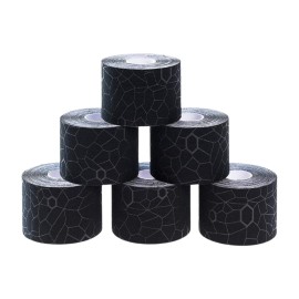 THERABAND Kinesiology Tape, Black/Black, 6 Rolls, with XactStretch Indicators, Long-Lasting Athletic Tape for Shoulder & Knee, Latex-Free Sports Tape, Water Resistant, Cut-to-Length