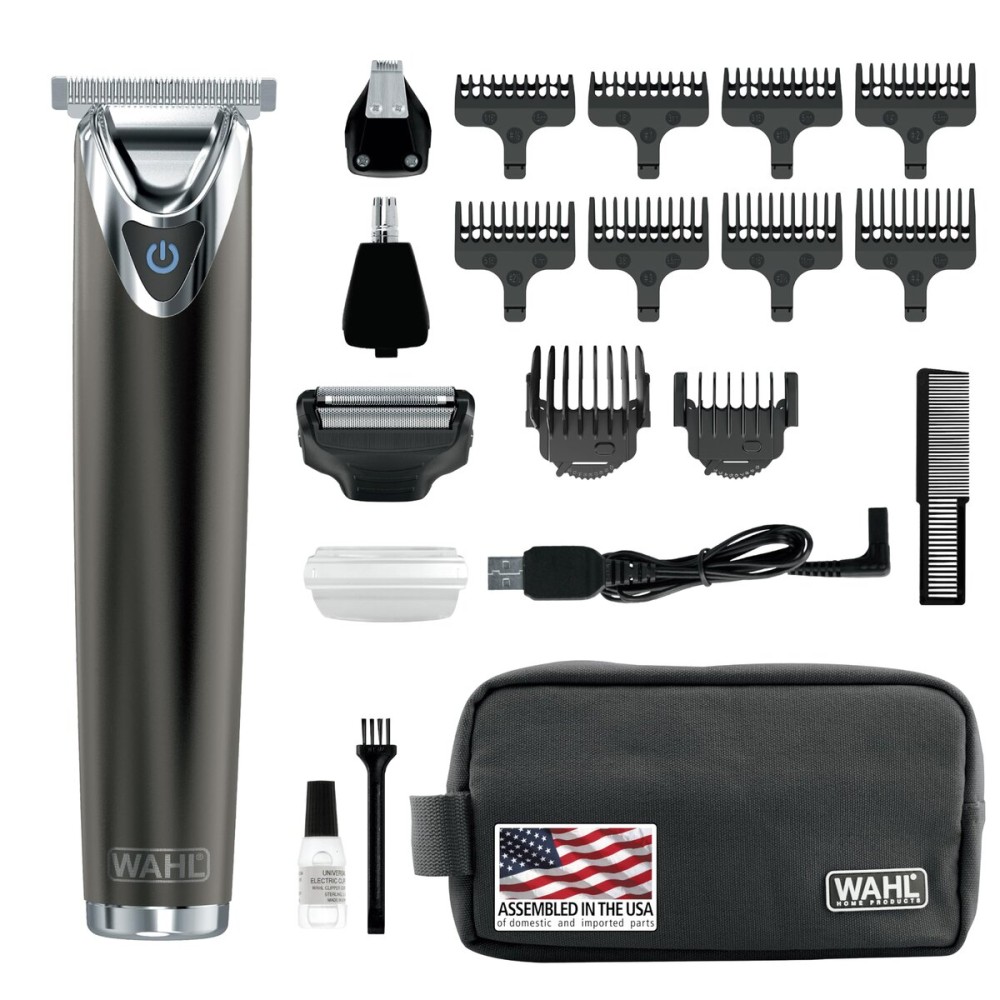 WAHL USA Stainless Steel Lithium Ion 2.0+ Slate Beard Trimmer for Men - Electric Shaver, Nose Ear Trimmer, Rechargeable All in One Men\'s Grooming Kit - Model 9864
