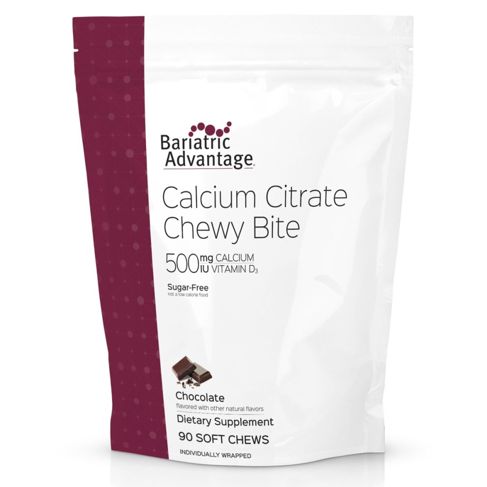 Bariatric Advantage Calcium Citrate Chewy Bites 500 mg - Highly Absorbable & Digestible - Vitamin D3 - Easily Chewable Calcium Supplement - Chocolate Flavor - 90 Count