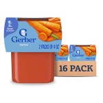 Gerber Stage 2 Baby Food, Carrot Puree Tubs, No Added Salt, No Artificial Colors or Flavors, Baby Puree, 16-Pack
