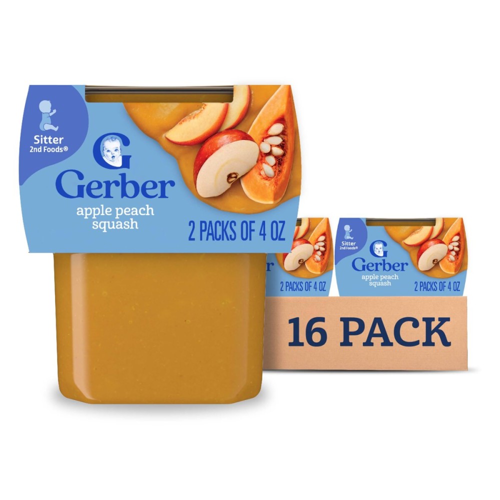 Gerber Baby Food 2nd Foods Blends, Apple Peach Squash Puree, Natural & Non-GMO, 4 Ounce Tubs, 2-Pack (Pack of 8)