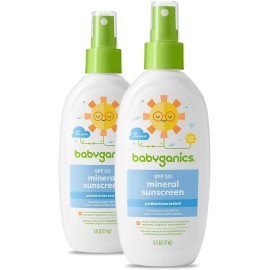 Babyganics SPF 50 Baby Sunscreen Spray | UVA UVB Protection | Octinoxate & Oxybenzone Free | Water Resistant, Unscented, 6 Fl Oz (Pack of 2)