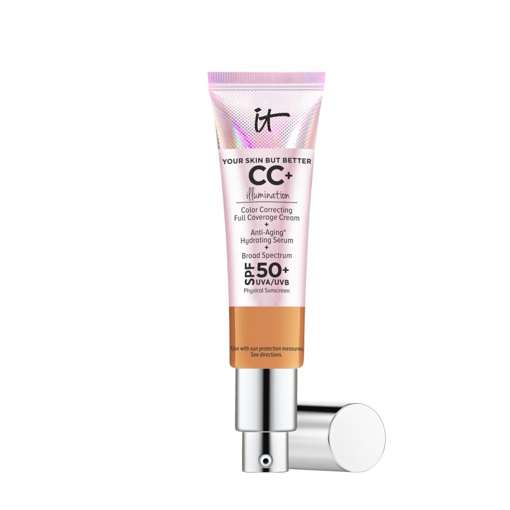 IT Cosmetics CC+ Cream Illumination (Tan) - Radiant Full Coverage Foundation With SPF 50+, Color Corrector & Hydrating Anti-Aging Serum, Hydrolyzed Collagen + Peptides - 1.08 fl oz