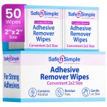 Safe n\' Simple Adhesive Remover for Skin - 2x2 50 Packets - Adhesive Remover Wipes - Adhesive Remover Wipes Alcohol - Medical Isopropyl Alcohol Cleansing Pads Individually Wrapped