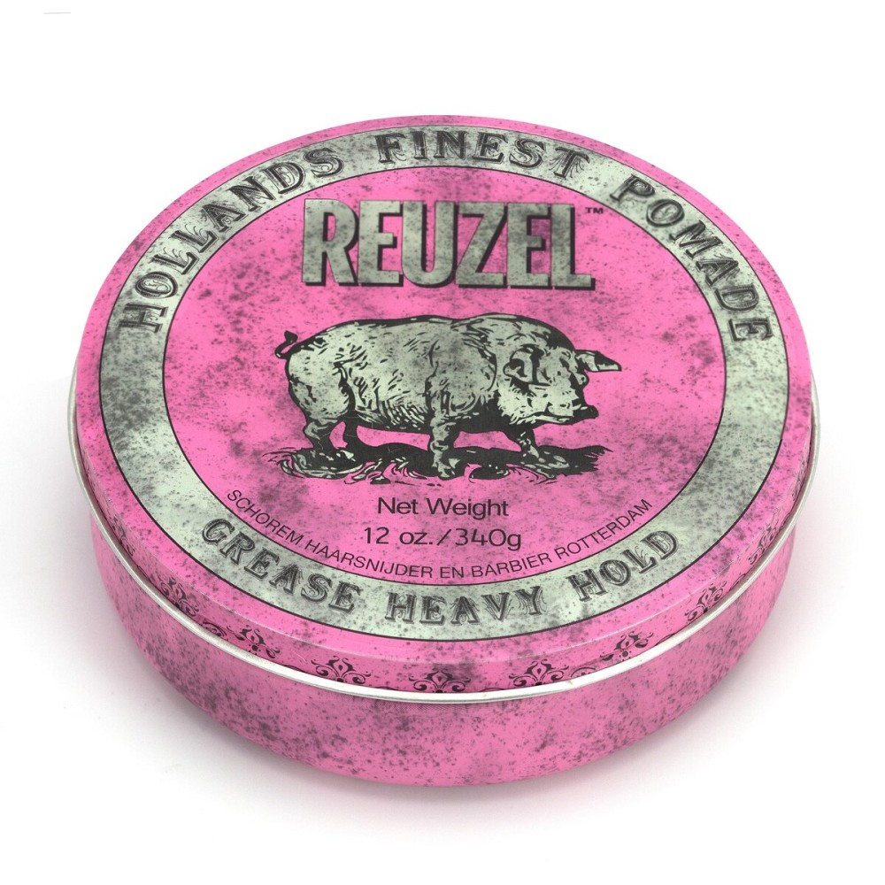REUZEL Pink Grease Pomade, Strong All Day Hold, Oil-Based Styling Wax, Medium Shine, Easy To Wash Out, For All Hair Types