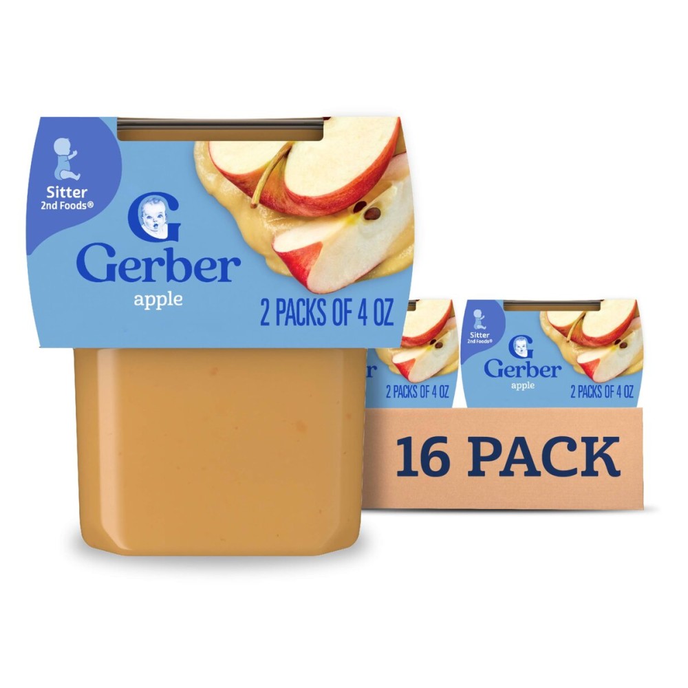 Gerber 2nd Food Baby Food Apple Puree, Natural & Non-GMO, 4 Ounce Tubs, 2-Pack (Pack of 8)