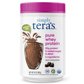 simply tera\'s Pure Whey Protein Powder - Dark Chocolate Clean Protein Powder, Grass Fed Whey Protein Powder Without Artificial Sweeteners, Clean Label, Non-GMO, Kosher, rBGH-Free - 24 Oz