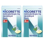 Nicorette Nicotine Gum Stop Smoking Aid, 4 mg, White Ice Mint Flavor - 100 Count (Pack of 2)