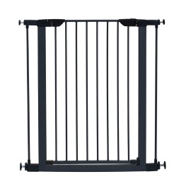 MidWest Homes for Pets 39-Inch High Walk-Thru Pressure Mounted Steel Dog Gate, Expands to 38 Inches Wide, Includes 3-inch Extensions, Textured Graphite