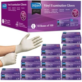 Inspire Stretch Vinyl Exam Gloves | THE ORIGINAL Quality Disposable Latex Free Medical Glove Cleaning Cooking Food Service Labs Healthcare and Household, Large 1000 Count