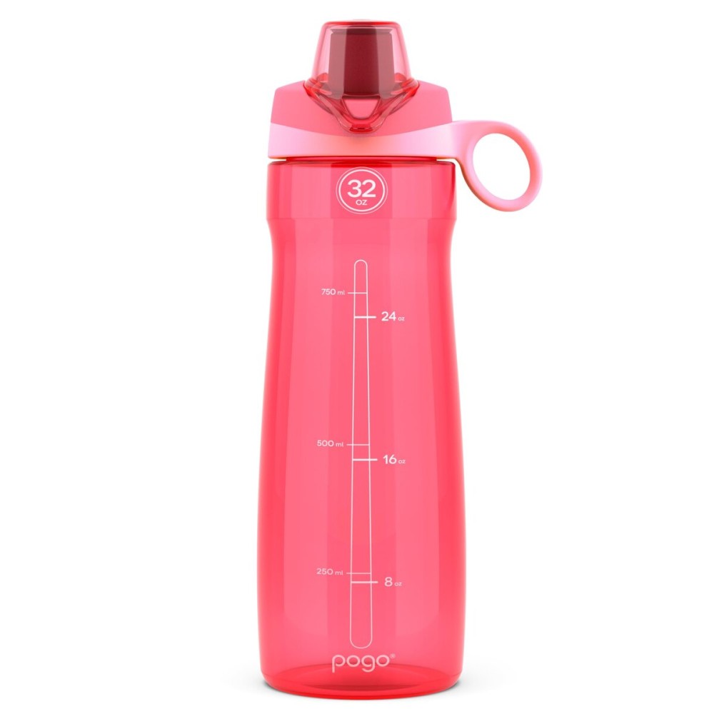 Pogo BPA-Free Tritan Plastic Water Bottle with Chug Lid, 32 Oz, Pink.