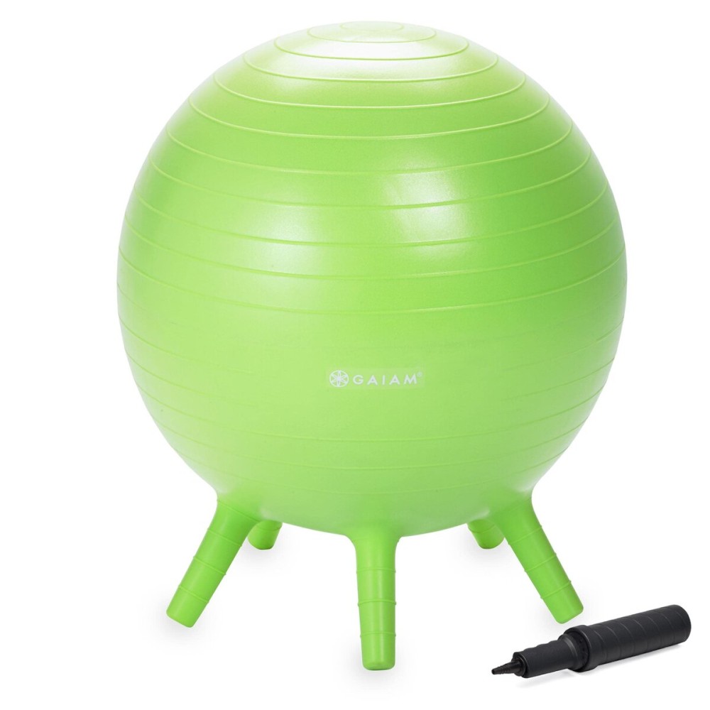 Gaiam Kids Stay-N-Play Children\'s Balance Ball - Flexible School Chair Active Classroom Desk Alternative Seating | Built-In Stay-Put Soft Stability Legs, Includes Air Pump, 45cm, Lime