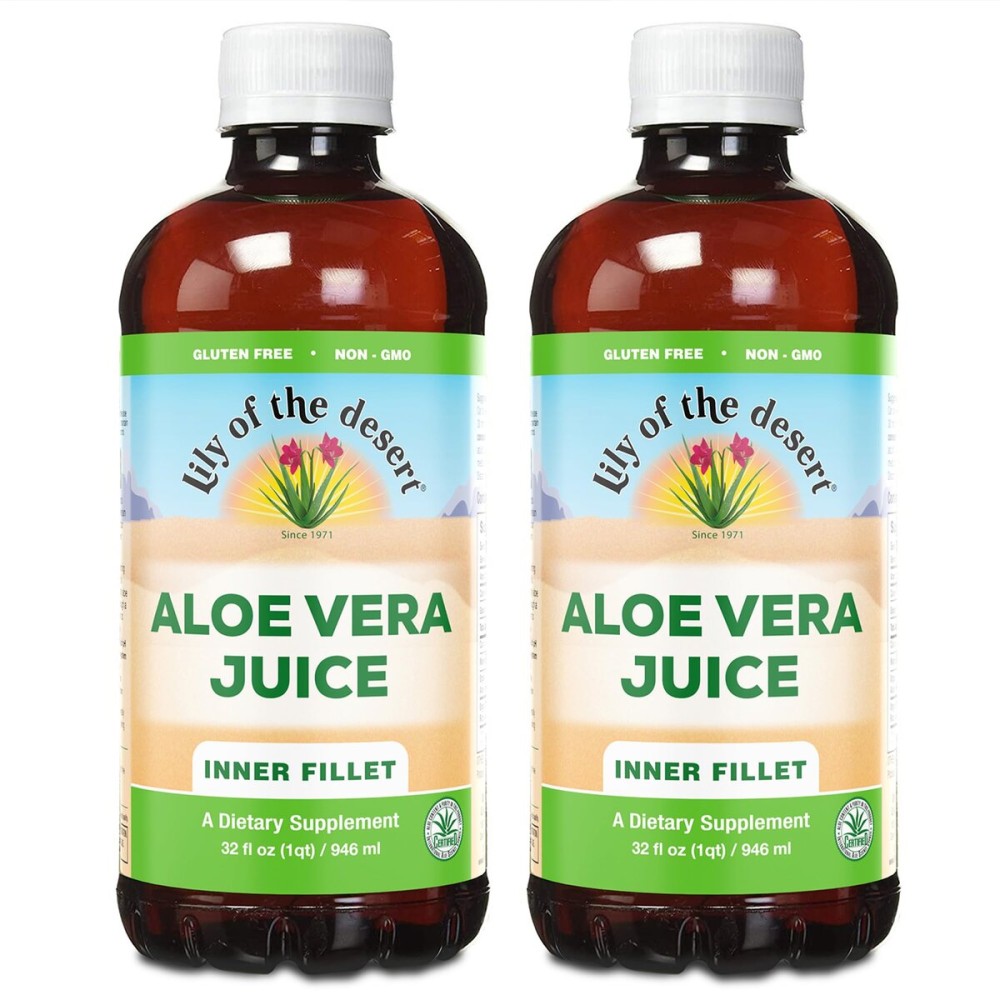 Lily Of The Desert Organic Aloe Vera Juice 2-Pack - Inner Fillet, Natural Gut & Digestive Support, Stomach Relief, 32 Fl Oz Ea