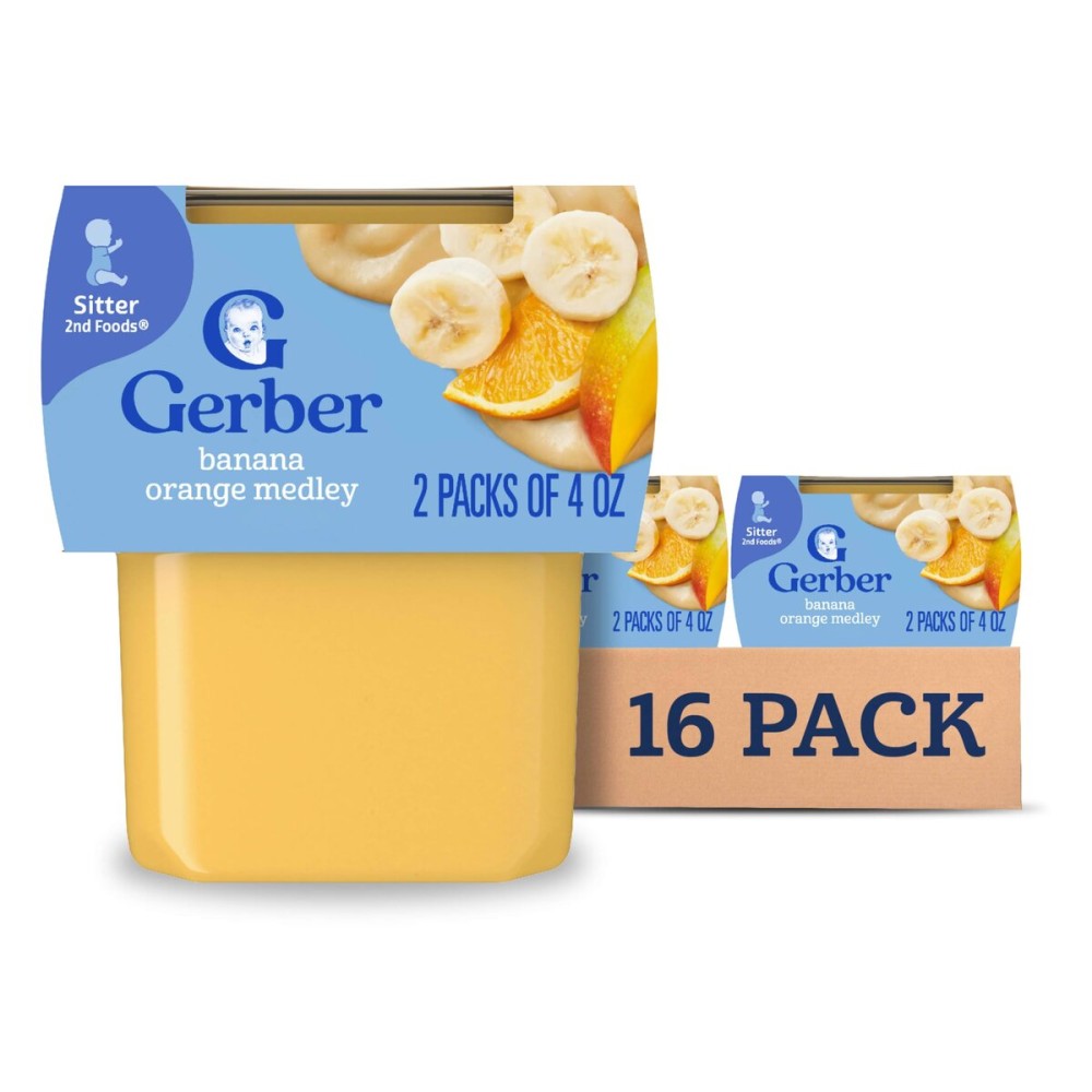 Gerber Baby Food 2nd Foods Blends, Banana Orange Medley Puree, Wonderfoods, Natural & Non-GMO, 4 Ounce Tubs, 2-Pack (Pack of 8)