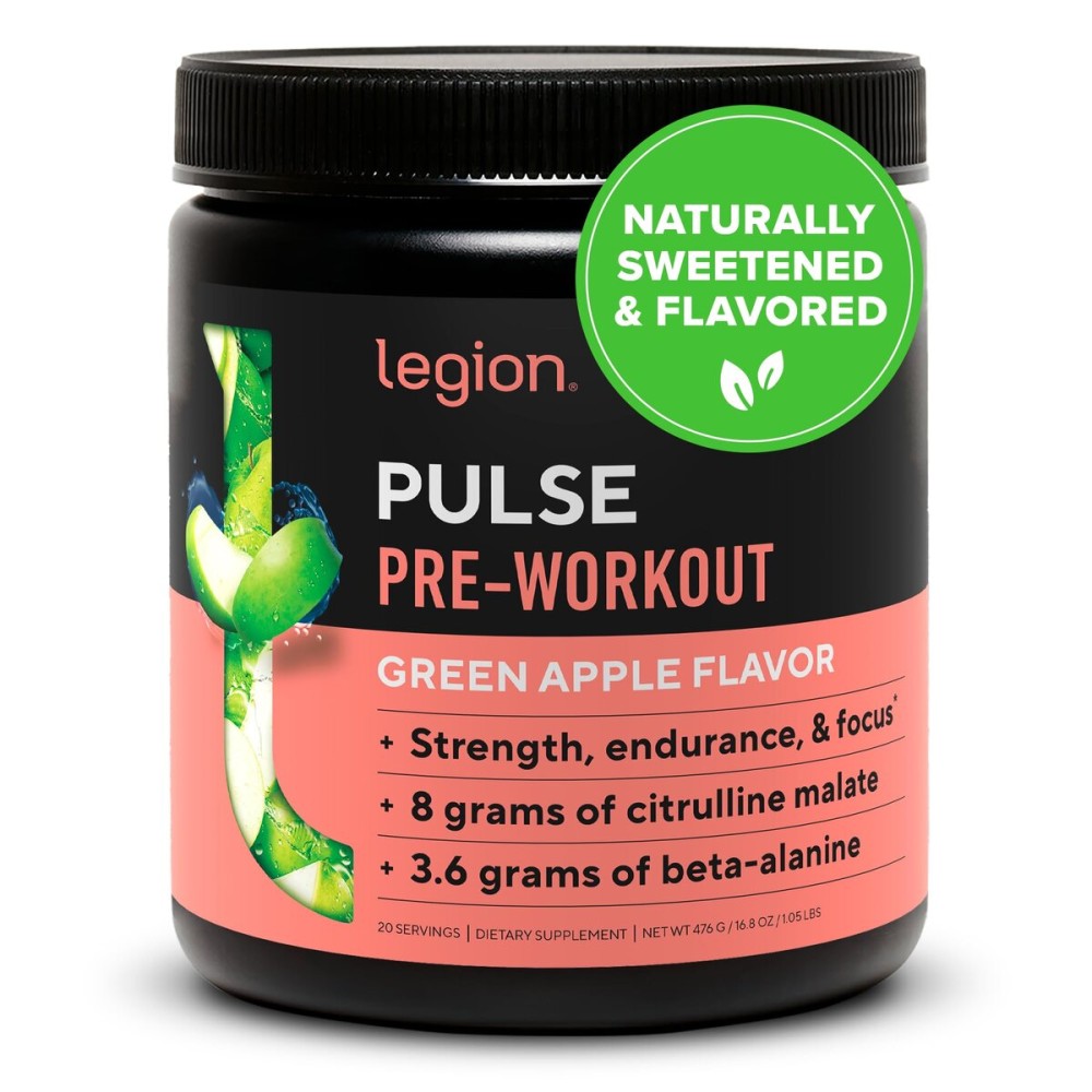 LEGION Pulse Pre Workout - All Natural Nitric Oxide Preworkout Drink to Boost Energy, Creatine Free, Naturally Sweetened, Beta Alanine, Citrulline, Alpha GPC (Green Apple)