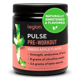 LEGION Pulse Pre Workout - All Natural Nitric Oxide Preworkout Drink to Boost Energy, Creatine Free, Naturally Sweetened, Beta Alanine, Citrulline, Alpha GPC (Green Apple)