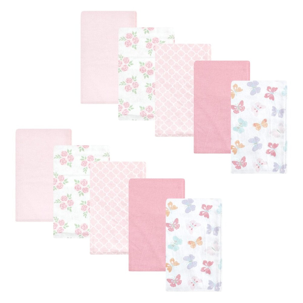 Hudson Baby Unisex Baby Cotton Flannel Burp Cloths, Pastel Butterfly, One Size