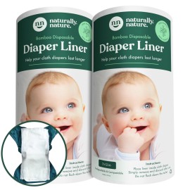 Naturally Nature Disposable Cloth Diaper Liners, Unscented, Fragrance-Free, Chlorine Free Diaper Inserts - 200 Count - (2 Rolls, 100 Sheets per Roll)